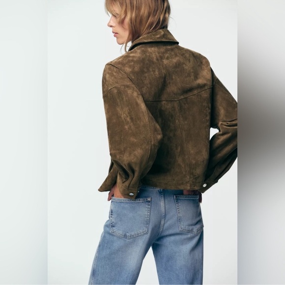 Zara Olive/Khaki Suede Biker Jacket - Women - Picture 5 of 7